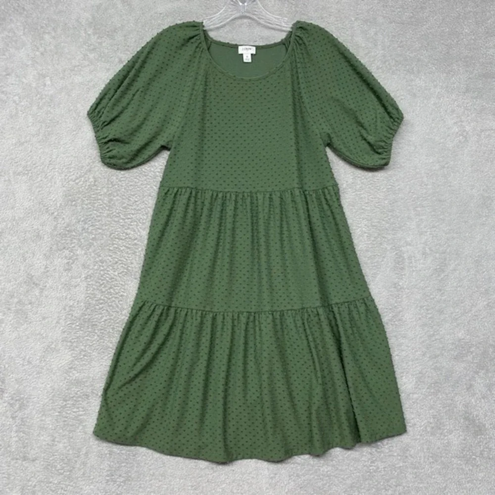 J.Crew‎ Womens Dress Small Green Swiss Dot Tiered Short Sleeve Casual Cottage
